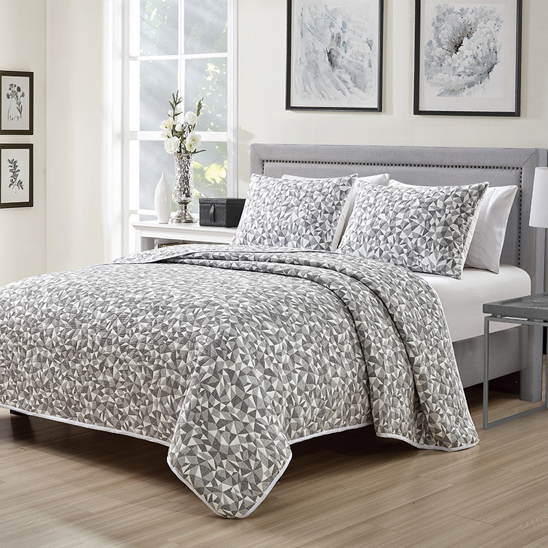 B00003 impresso conjunto de colcha de geometria cinza 3PCS